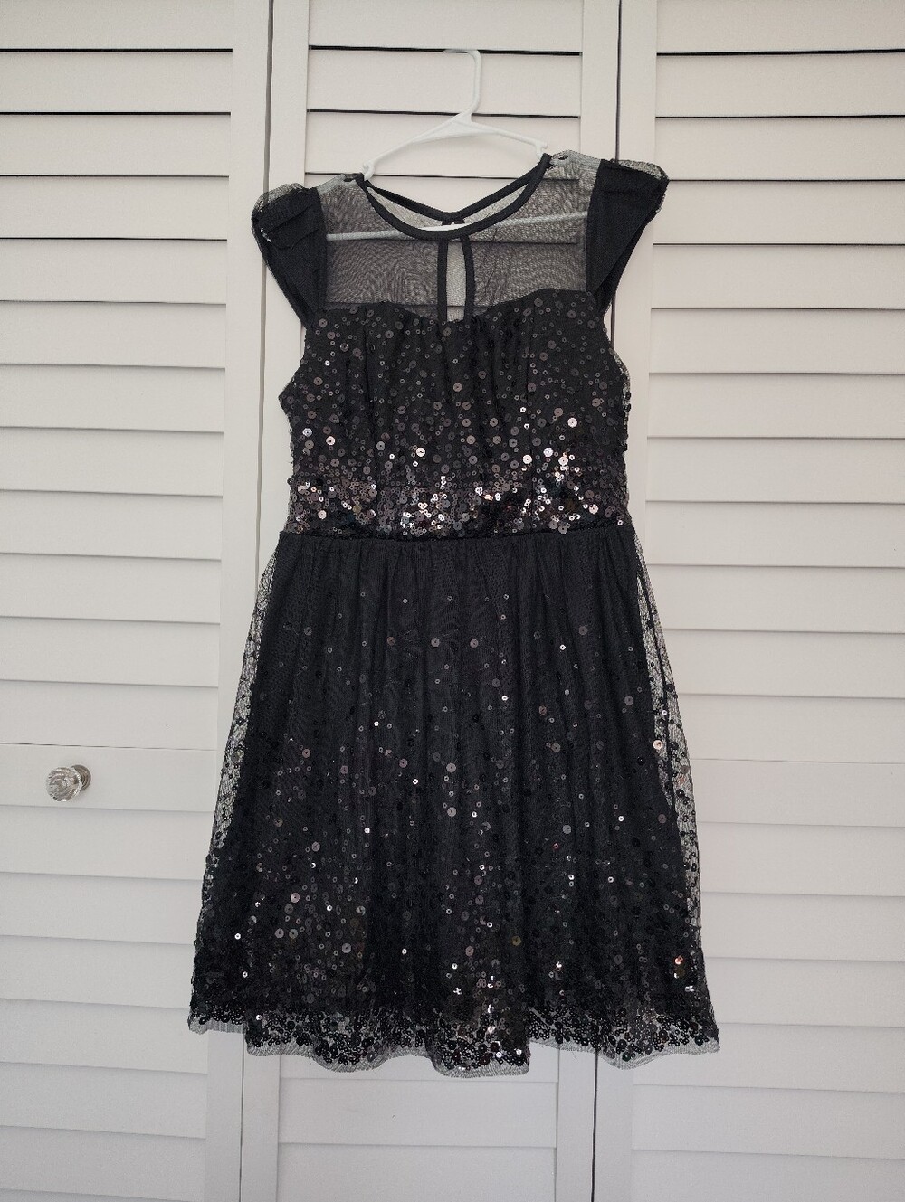 dELiA*s Black Sequin Mesh Party Dress Fit & Flare Size 9